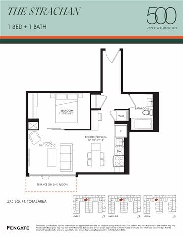 Floor plan for 1 bed, 1 bath, 575 sqft
