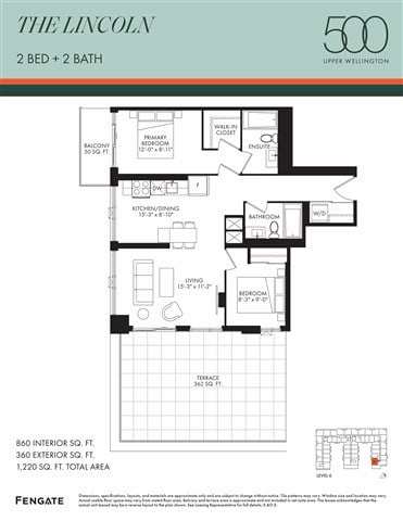 Floor plan for 2 beds, 2 baths, 860 sqft