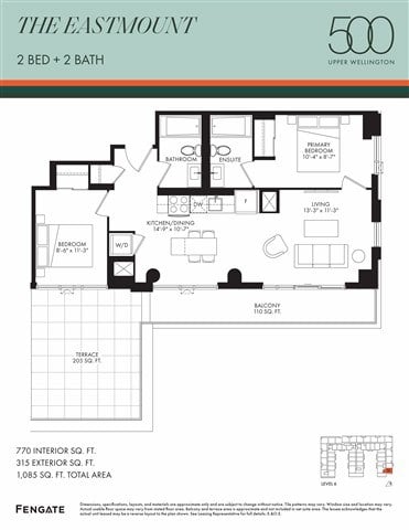 Floor plan for 2 beds, 2 baths, 770 sqft