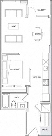 Floor plan for 1 bed, 1 bath, 495 sqft