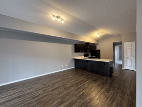 Spruce Grove apartment for rent - A room with a black counter and wooden floors.