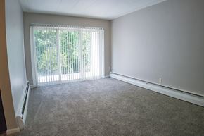 Cincinnati apartment for rent - A room with a carpeted floor and a sliding glass door.