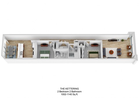 Floor plan for 2 beds, 2 baths, 1002 sqft