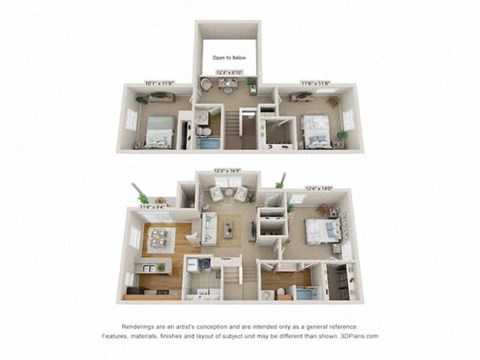 Floor plan for 3 beds, 2 baths, 1478 sqft