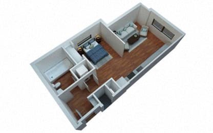 Floor plan for studio, 1 bath, 578 sqft