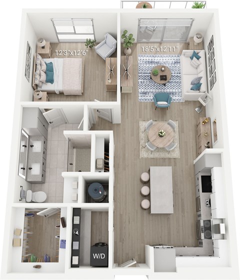 Floor plan for 1 bed, 1 bath, 904 sqft