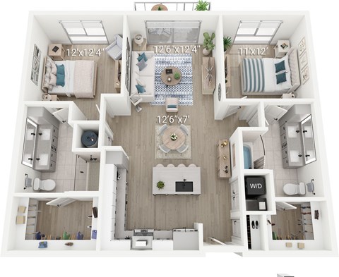 Floor plan for 2 beds, 2 baths, 1176 sqft