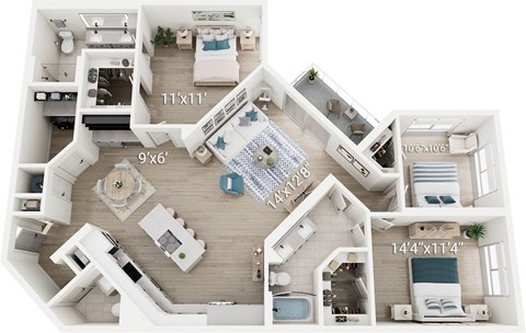 Floor plan for 3 beds, 2.5 baths, 1646 sqft