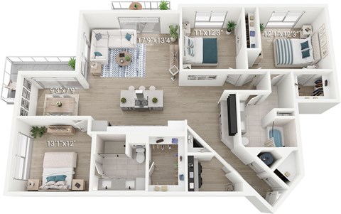Floor plan for 3 beds, 2 baths, 1645 sqft
