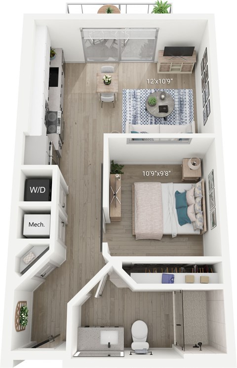 Floor plan for studio, 1 bath, 586 sqft