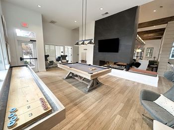 Extensive clubhouse and recreation center with fireplace