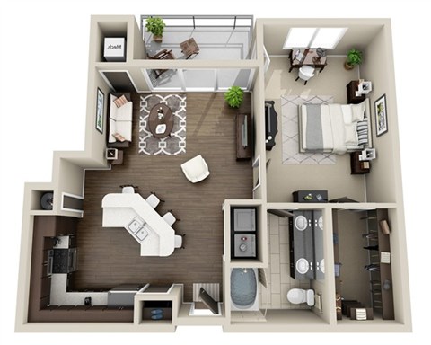 Floor plan for 1 bed, 1 bath, 903 sqft
