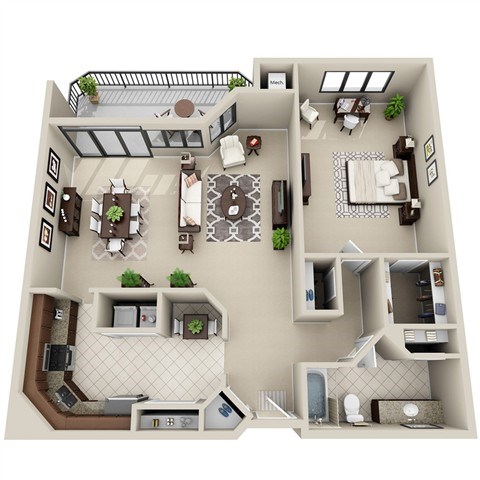 Floor plan for 1 bed, 1 bath, 1400 sqft