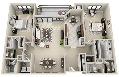 Floor plan for 2 beds, 2 baths, 1900 sqft