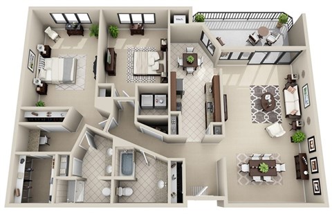 Floor plan for 2 beds, 2 baths, 1900 sqft