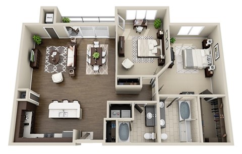 Floor plan for 2 beds, 2 baths, 1560 sqft