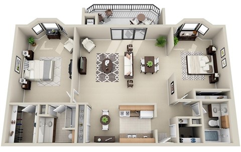 Floor plan for 2 beds, 2 baths, 1366 sqft