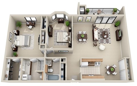 Floor plan for 2 beds, 2 baths, 1366 sqft