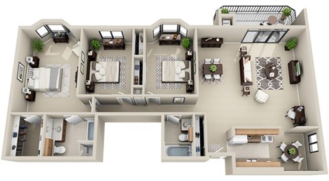 Floor plan for 3 beds, 2 baths, 1623 sqft