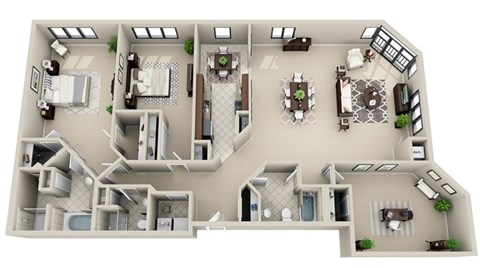 Floor plan for 3 beds, 3 baths, 2400 sqft