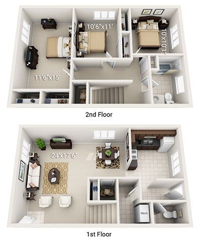 Floor plan for 3 beds, 1.5 baths, 1260 sqft