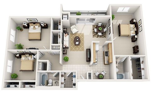 Floor plan for 3 beds, 2 baths, 1413 sqft