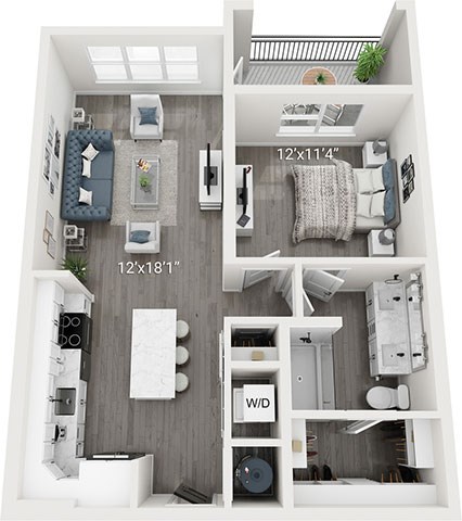 Floor plan for 1 bed, 1 bath, 748 sqft