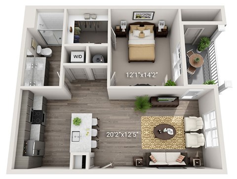 Floor plan for 1 bed, 1 bath, 762 sqft
