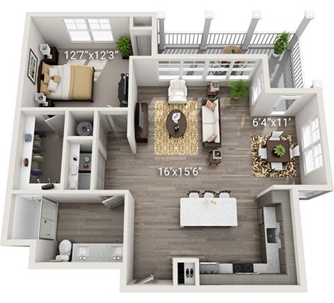 Floor plan for 1 bed, 1 bath, 911 sqft