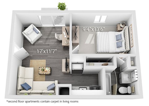 Floor plan for 1 bed, 1 bath, 425 sqft