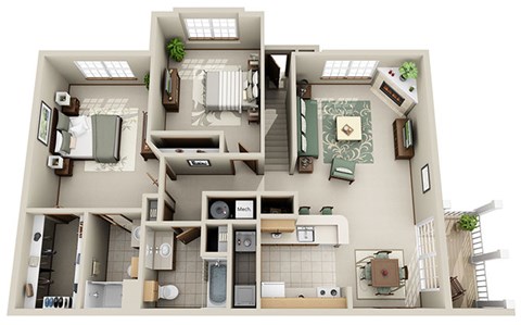 Floor plan for 2 beds, 2 baths, 1169 sqft