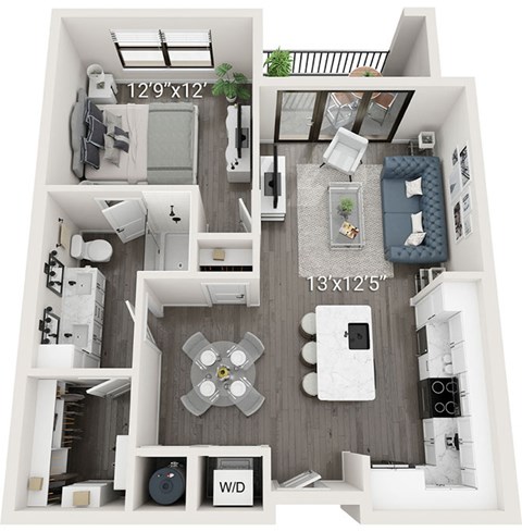 Floor plan for 1 bed, 1 bath, 786 sqft