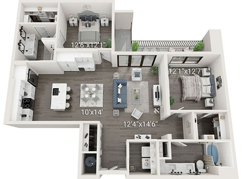 Floor plan for 2 beds, 2 baths, 1375 sqft