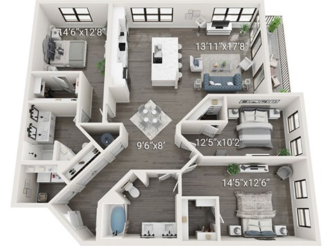 Floor plan for 3 beds, 2 baths, 1786 sqft