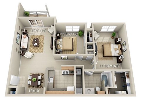 Floor plan for 2 beds, 1 bath, 1085 sqft