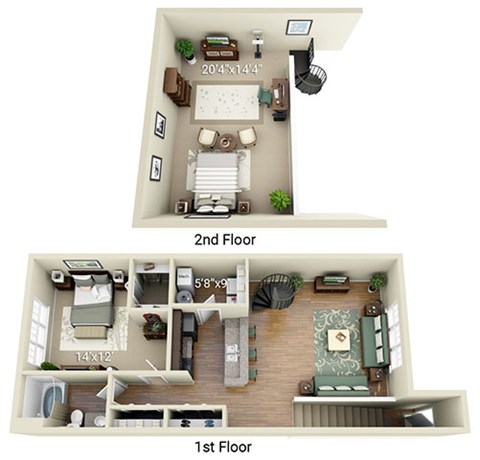 Floor plan for 1 bed, 1 bath, 1304 sqft