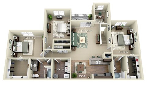 Floor plan for 3 beds, 2 baths, 1605 sqft