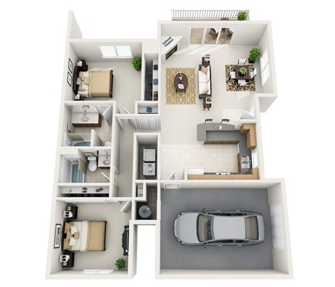Floor plan for 2 beds, 2 baths, 1196 sqft