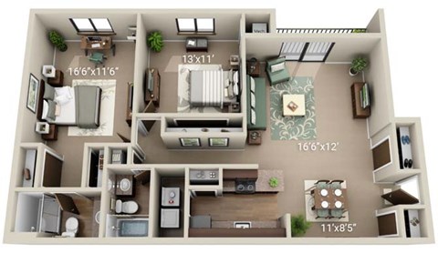 Floor plan for 2 beds, 2 baths, 1100 sqft