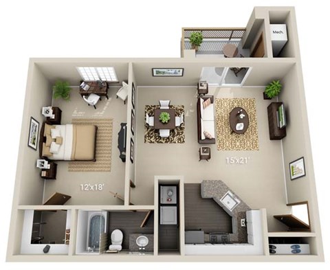 Floor plan for 1 bed, 1 bath, 816 sqft