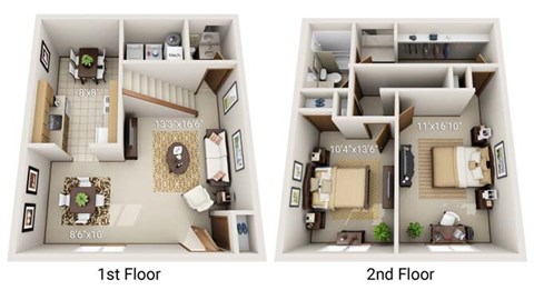 Floor plan for 2 beds, 1.5 baths, 1200 sqft