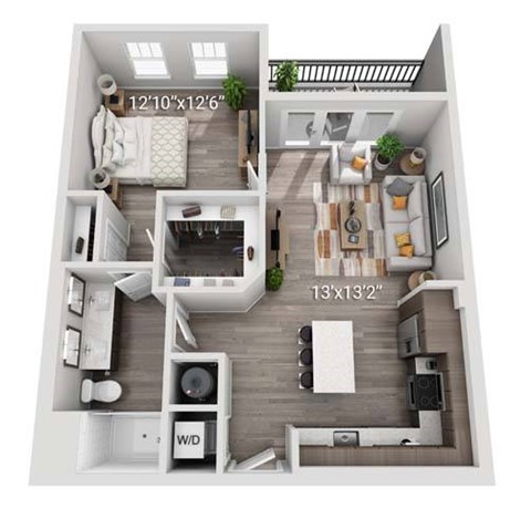 Floor plan for 1 bed, 1 bath, 776 sqft