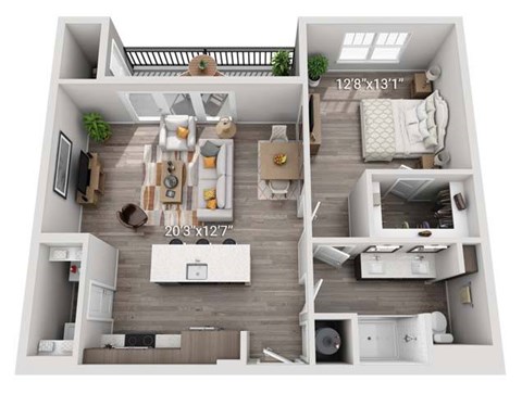 Floor plan for 1 bed, 1 bath, 841 sqft