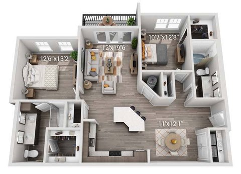 Floor plan for 2 beds, 2 baths, 1228 sqft