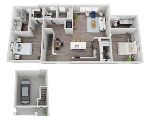 Floor plan for 2 beds, 2.5 baths, 1466 sqft