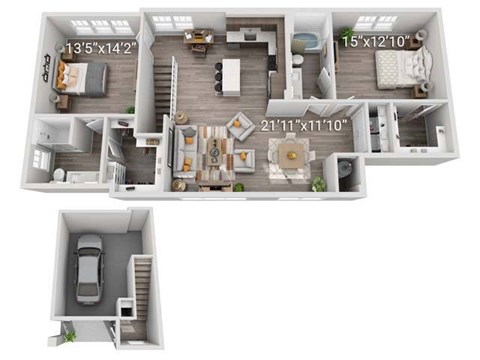 Floor plan for 2 beds, 2 baths, 1466 sqft
