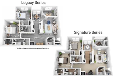 Floor plan for 2 beds, 2 baths, 1196 sqft