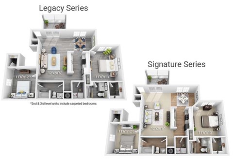 Floor plan for 2 beds, 2 baths, 1290 sqft