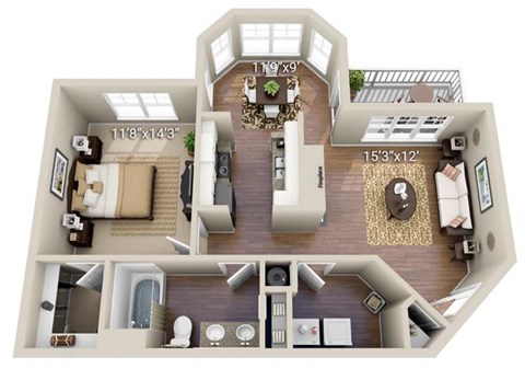 Floor plan for 1 bed, 1 bath, 816 sqft