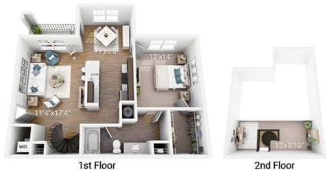 Floor plan for 1 bed, 1 bath, 1124 sqft